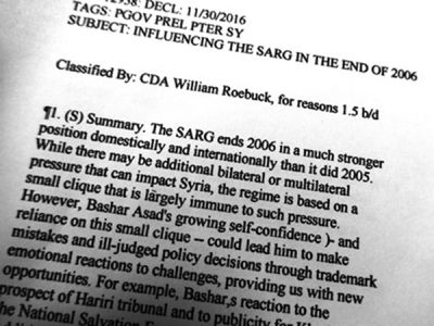 Ausschnitt aus der geheimen Depesche aus dem Jahr 2006 von William Roebuck, damals US-Botschafter in Syrien. (Bild Scheben)